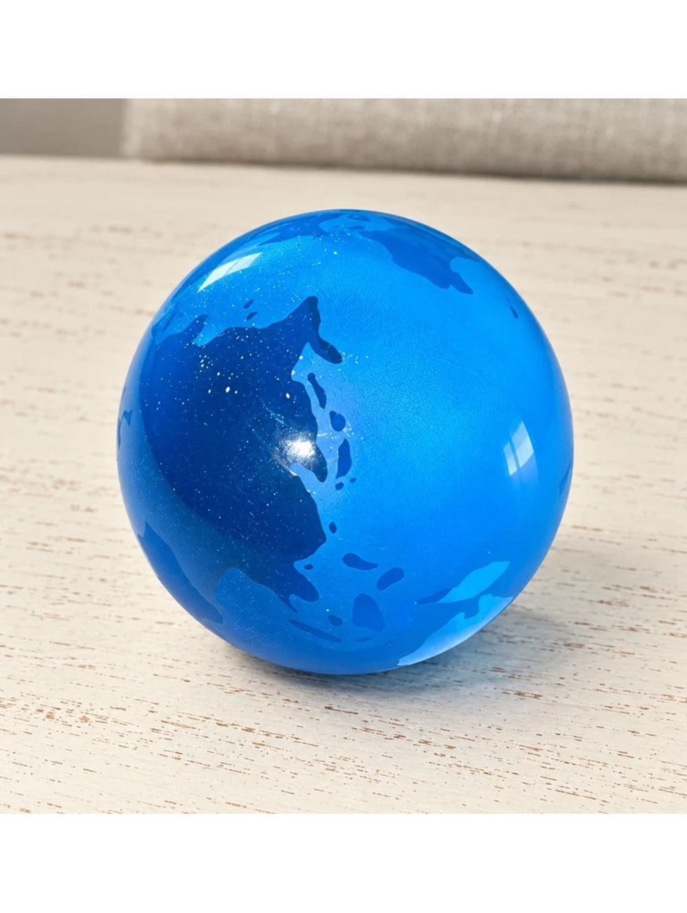 Blue Glass Globe Paperweight – World Map Decorative Orb